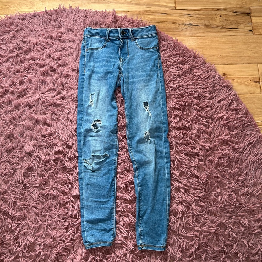 Girls Distressed Blue Jeans